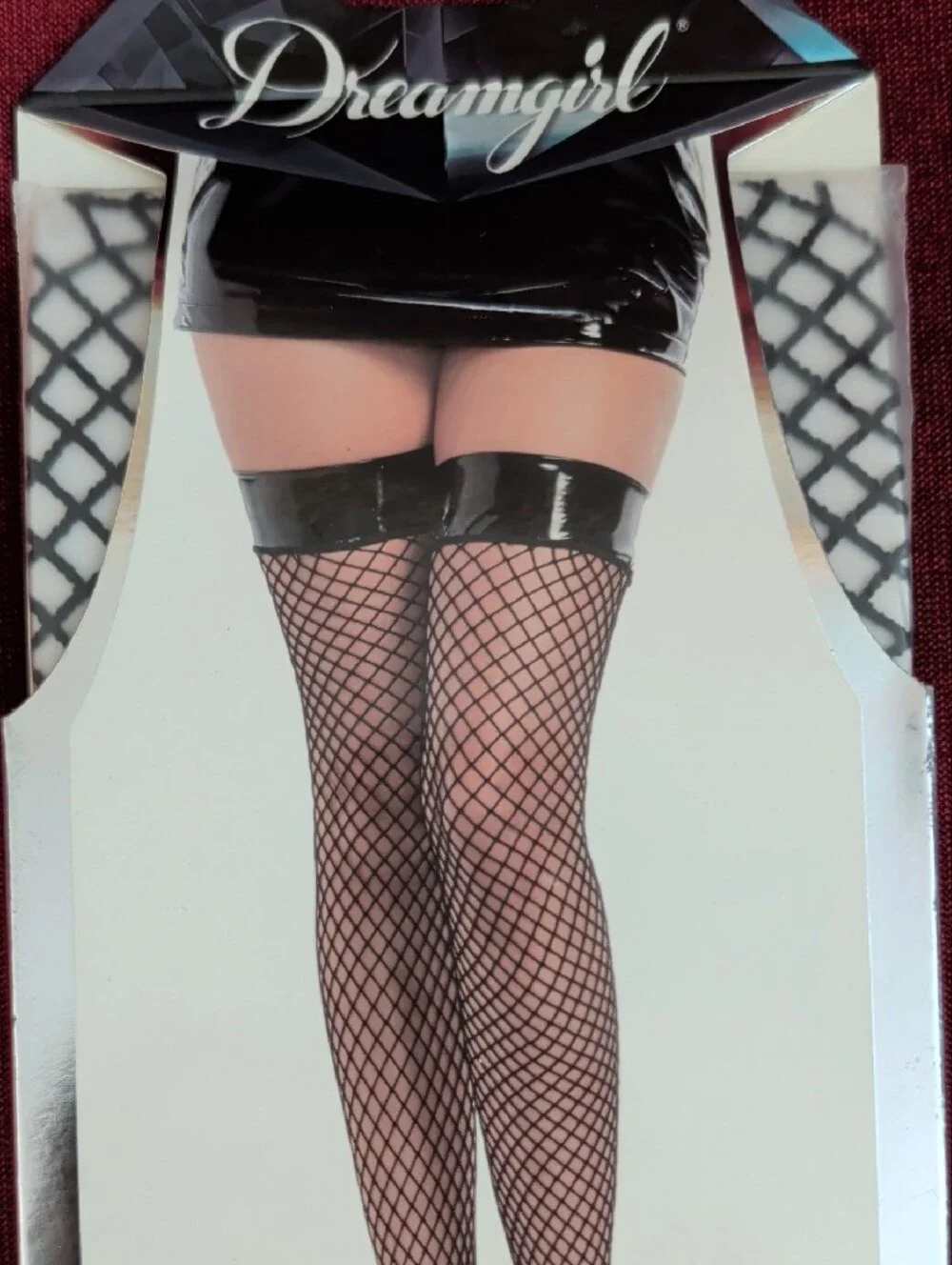 Dreamgirl Black Fishnet Stretch Vinyl  Top Thigh-Highs Stockings